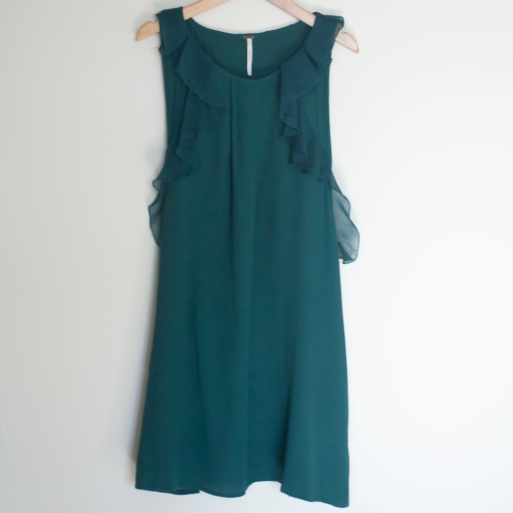 Free People dark green emerald dress with ruffles